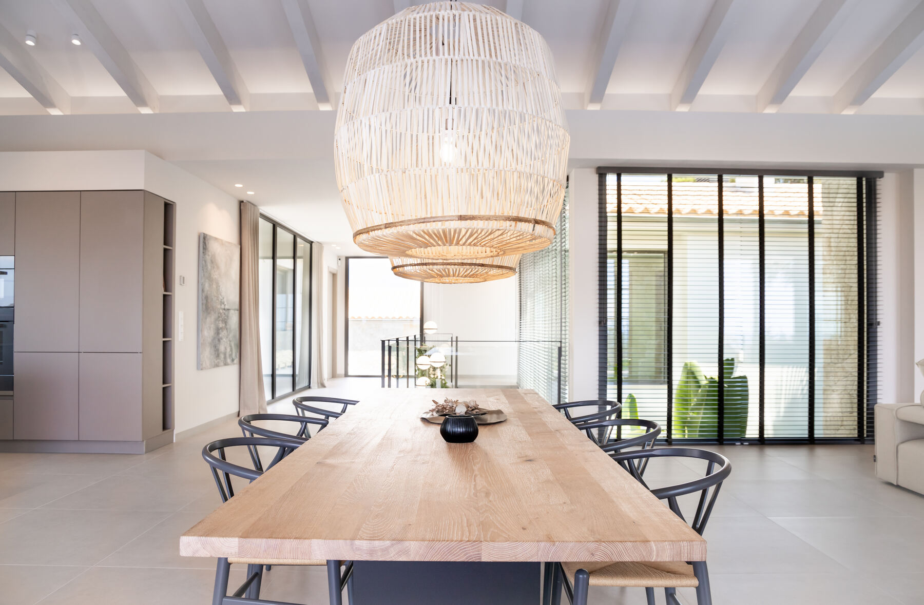 Dining area with pendant lighting in a Mallorca villa